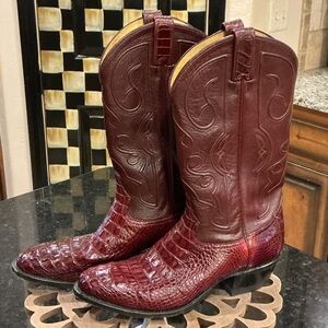 Men's Tony Lama Maroon Leather Western Boots Style R86702 Size 9 1/2B